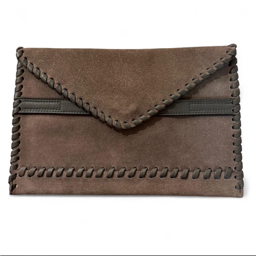 Laggo Elegant Gray Suede Clutch with Braided Trim